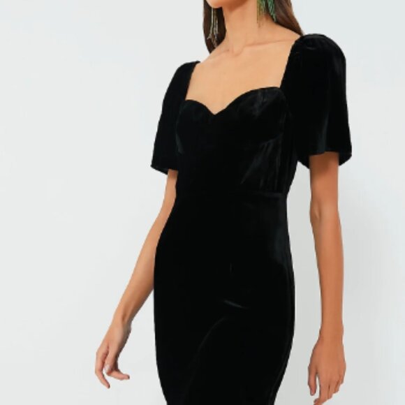RHODE Ramona Black Crushed Velvet Midi Dress - Picture 1 of 7